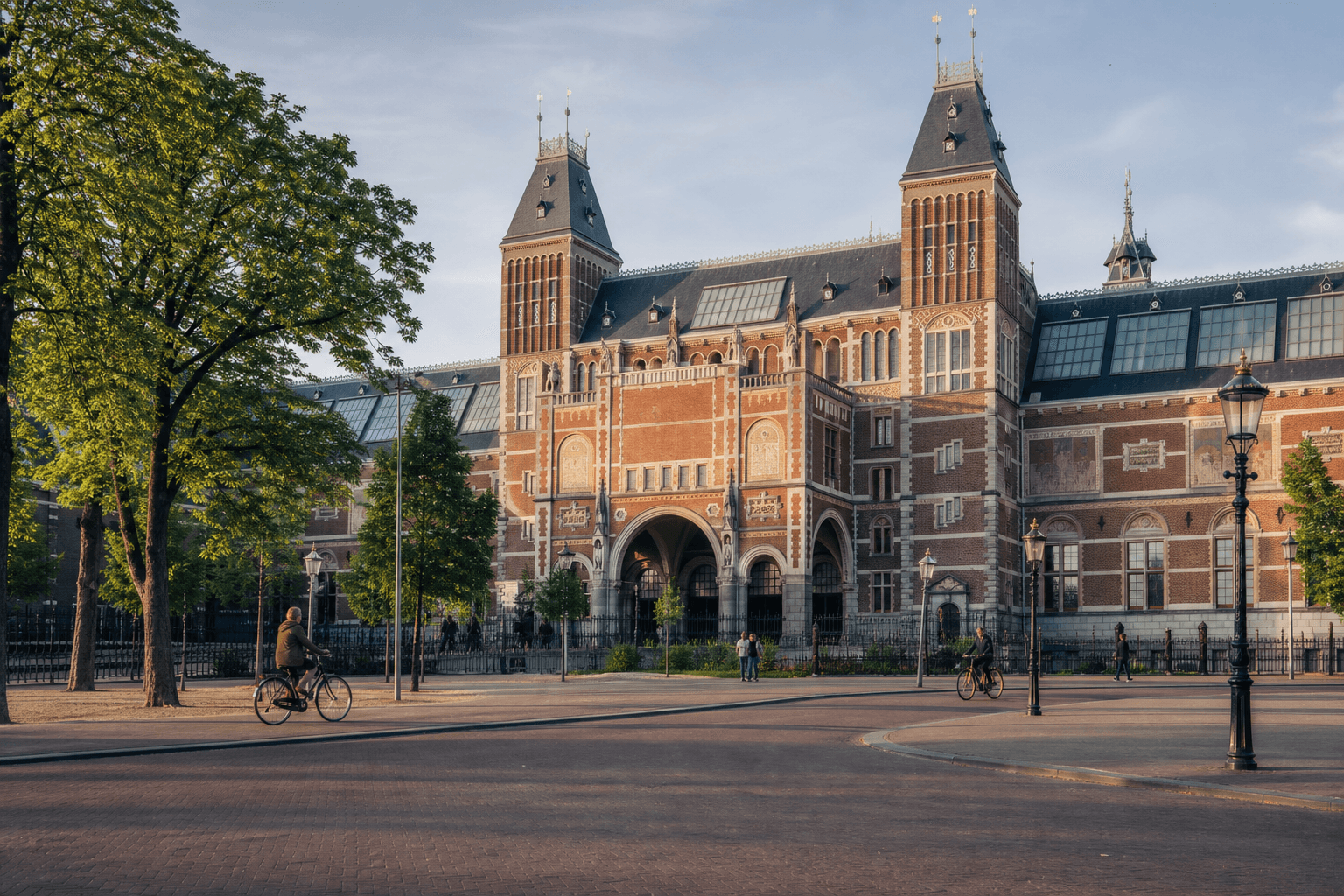 The Rijksmuseum exterior in warm Amsterdam daylight