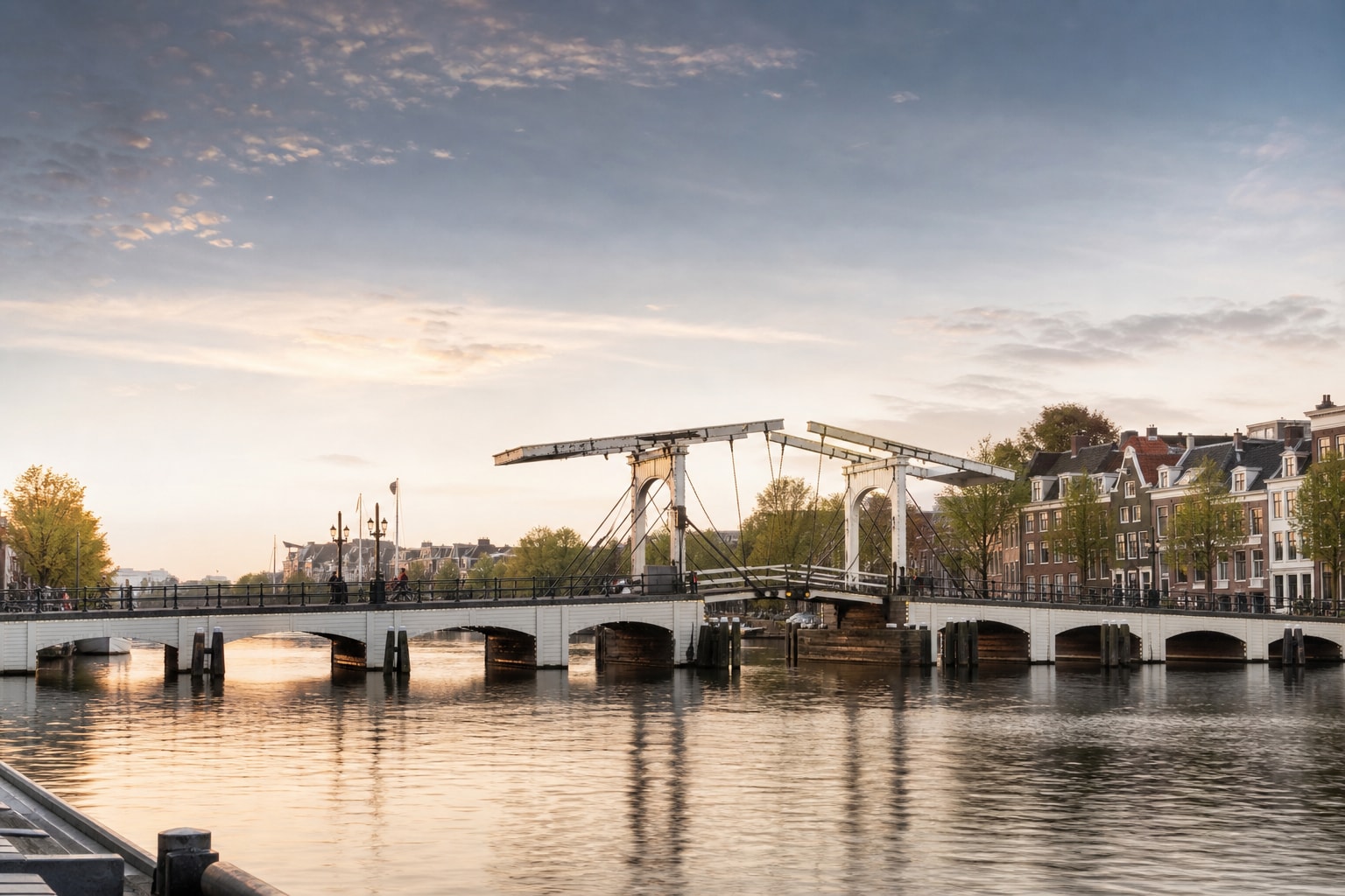 AI-generated editorial illustration inspired by Magere Brug in Amsterdam