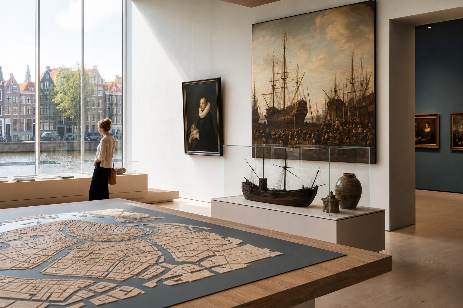 AI-generated editorial illustration inspired by Amsterdam Museum in Amsterdam