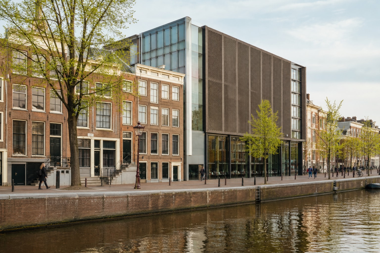 AI-generated editorial illustration inspired by Anne Frank Monument in Amsterdam