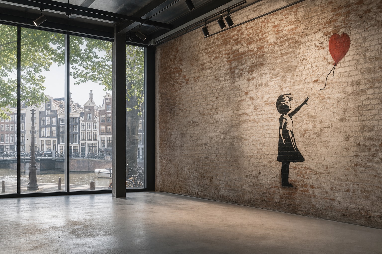 AI-generated editorial illustration inspired by Banksy Museum Amsterdam in Amsterdam