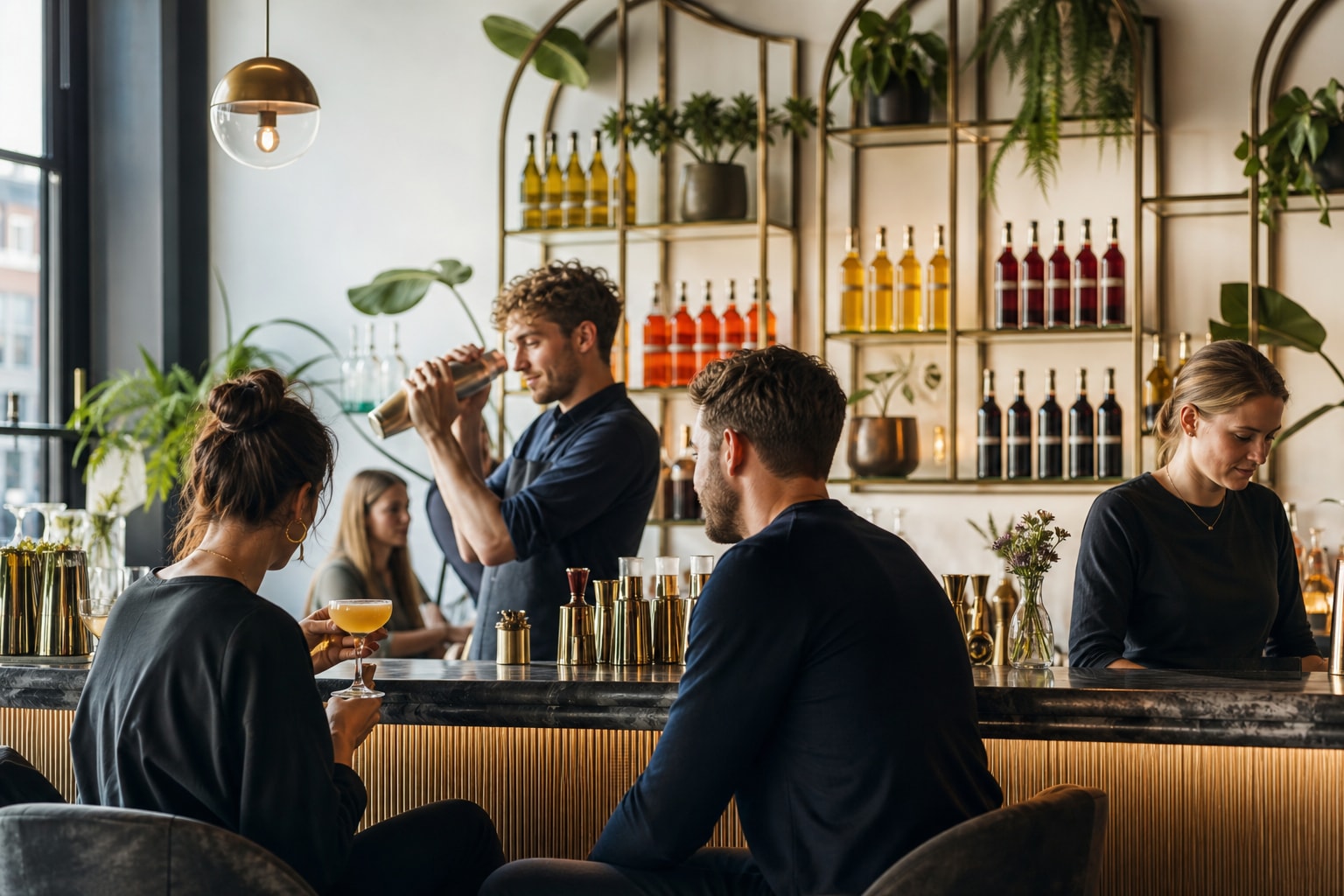 AI-generated editorial illustration inspired by Bols Cocktail Experience in Amsterdam