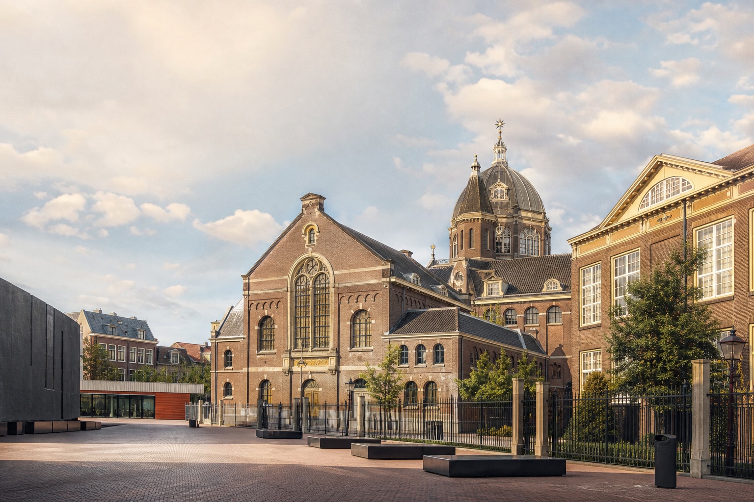 AI-generated editorial illustration inspired by Jewish Historical Museum in Amsterdam