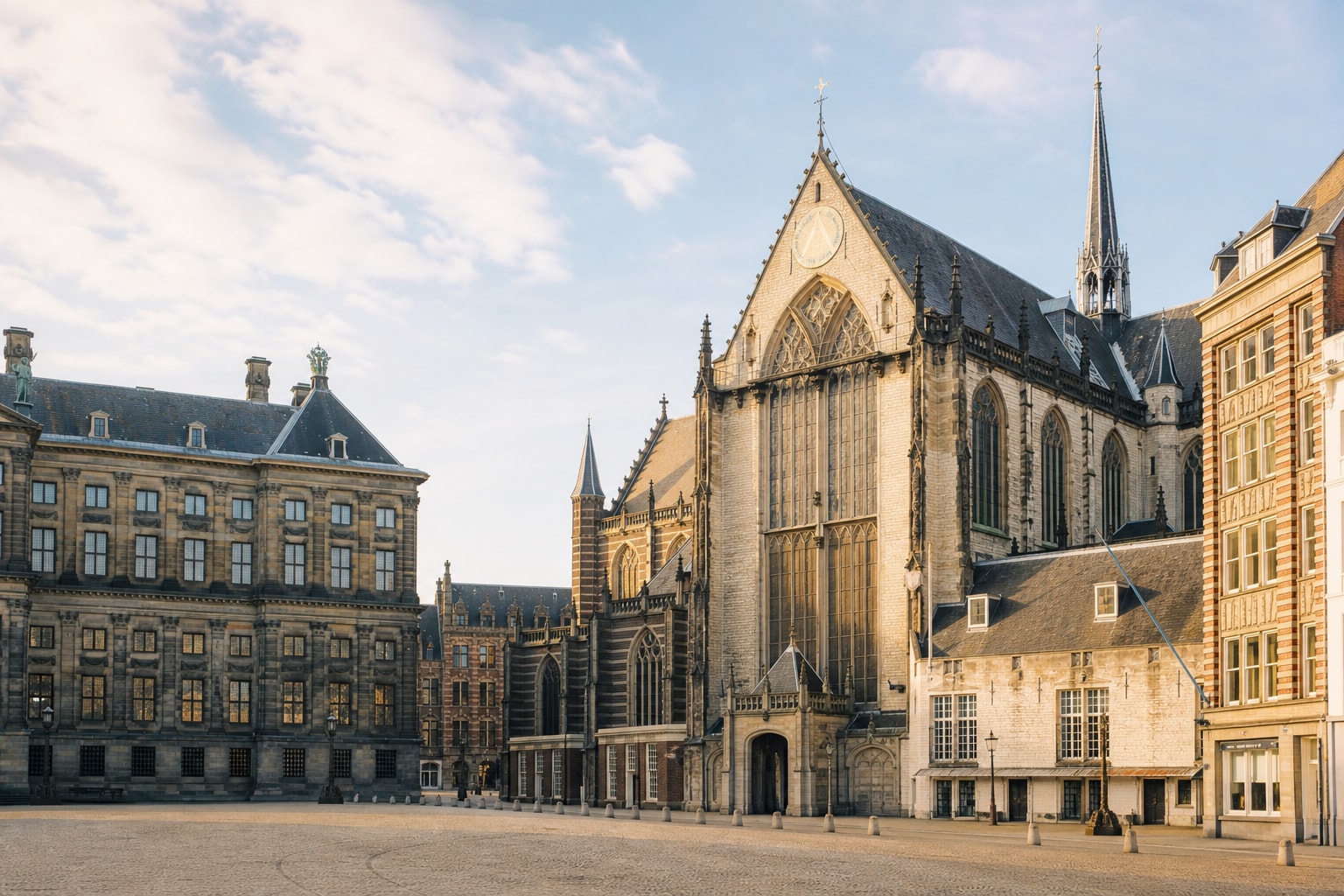 AI-generated editorial illustration inspired by Nieuwe Kerk, Amsterdam in Amsterdam
