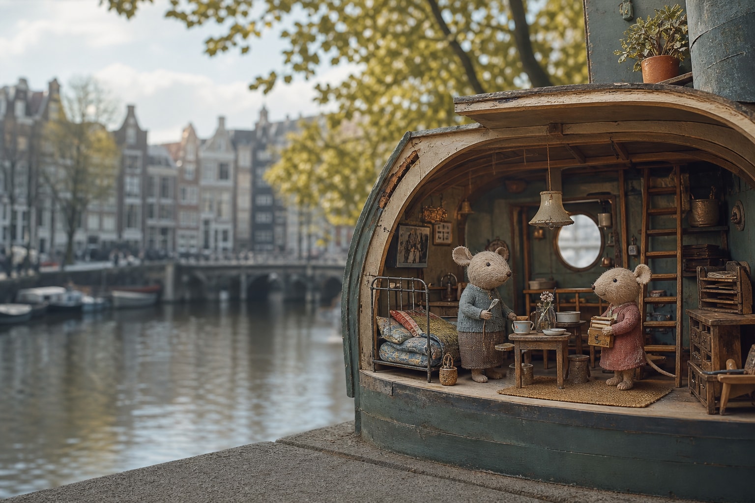 AI-generated editorial illustration inspired by The Mouse Mansion in Amsterdam
