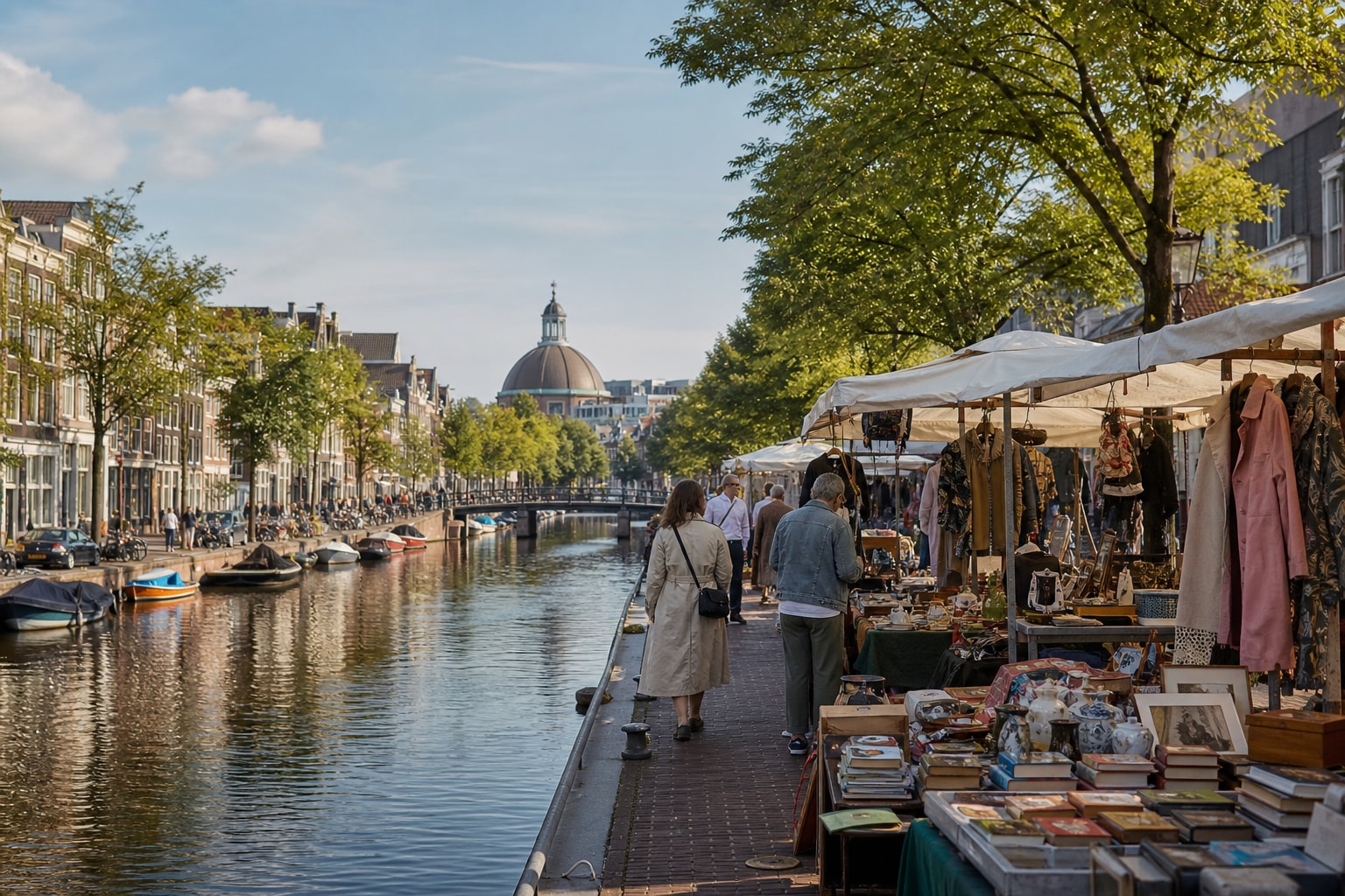 AI-generated editorial illustration inspired by Waterlooplein Market in Amsterdam