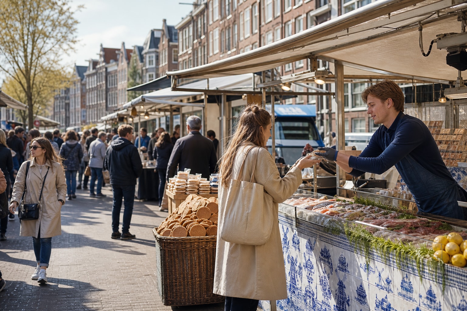 AI-generated editorial illustration inspired by Albert Cuyp Market in Amsterdam