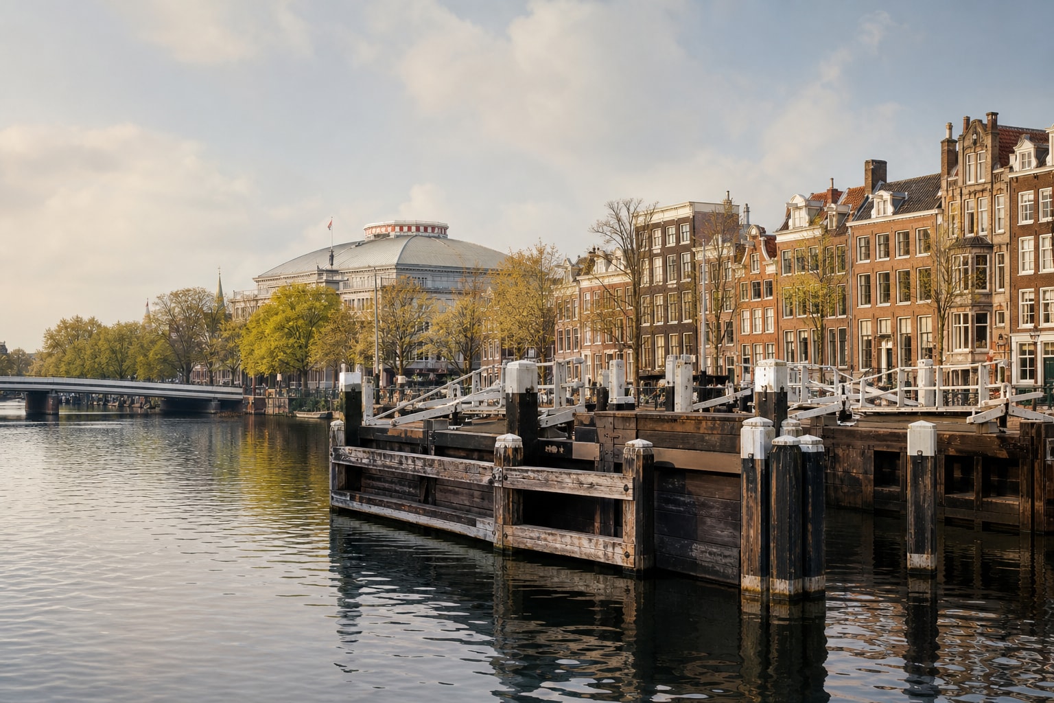AI-generated editorial illustration inspired by Amstelsluizen in Amsterdam