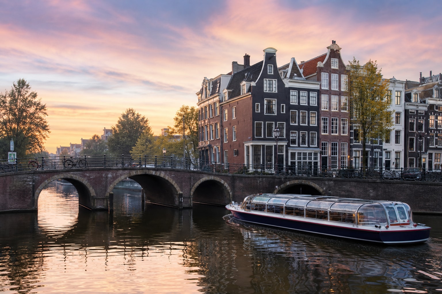 AI-generated editorial illustration inspired by Canals of Amsterdam in Amsterdam