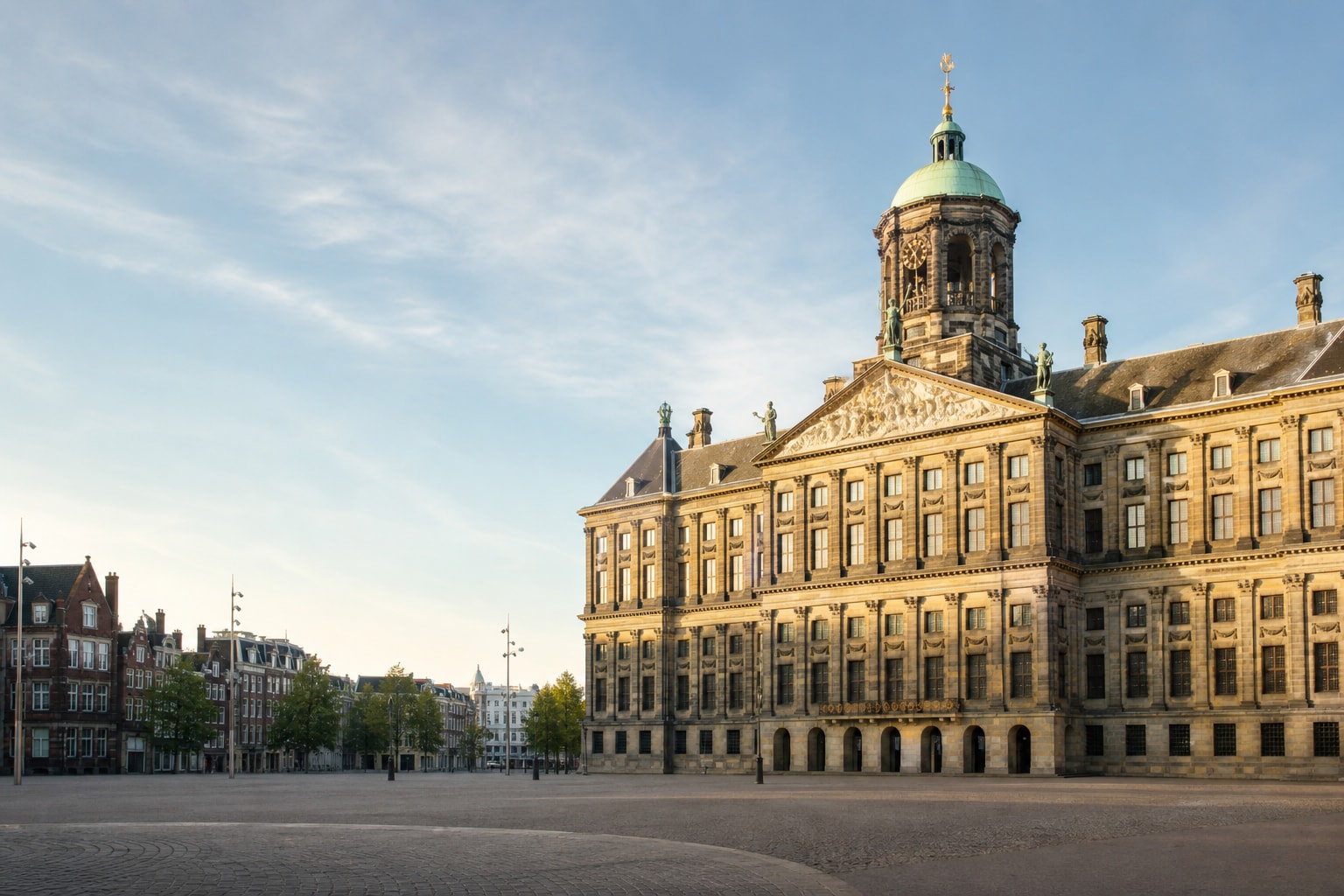 AI-generated editorial illustration inspired by Royal Palace, Amsterdam in Amsterdam
